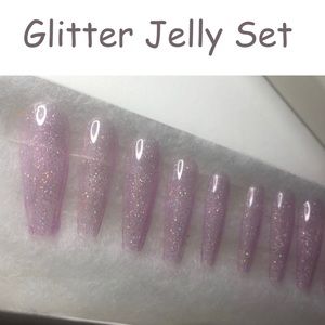 Glitter jelly press on nail set purple handmade gel Polish coffin